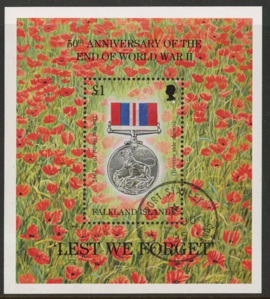 1995 Falkland Islands. MS.741 50th Anniversary of End of 2nd World War. mini sheet. used (CTO) 1995 Falkland Islands. MS.741 50th Anniversary of End of 2nd World War. mini sheet. used (CTO)