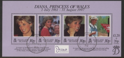 1998 Falkland Islands MS.803 Diana, Princess of Wales Commemoration. mini sheet. used (CTO) 1998 Falkland Islands MS.803 Diana, Princess of Wales Commemoration. mini sheet. used (CTO)