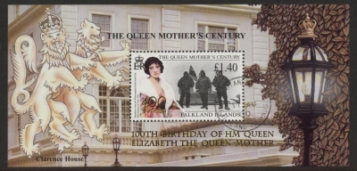 2000 Falkland Islands. MS881 Queen Elizabeth the Queen Mother 100th Birthday. mini sheet. used (CTO) 2000 Falkland Islands. MS881 Queen Elizabeth the Queen Mother 100th Birthday. mini sheet. used (CTO)