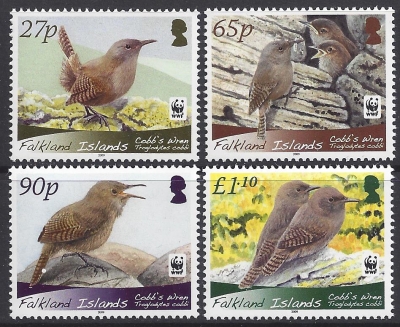 2009 Falkland Islands. SG.1144-7 Endangered Species Cobbs Wren. set 4 values U/M (MNH) 2009 Falkland Islands. SG.1144-7 Endangered Species Cobbs Wren. set 4 values U/M (MNH)