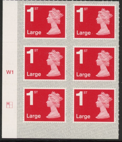 U3003 1st Large brt. scarlet. M19L cyld. W1 grid position R1 C1 SBP L/s Walsall U/M (MNH) U3003 1st Large brt. scarlet. M19L cyld. W1 grid position R1 C1 SBP L/s Walsall U/M (MNH)