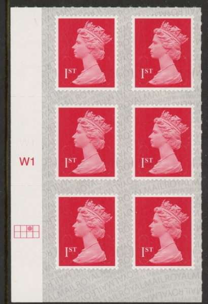 U2998 1st brt scarlet 2B M20L SBP s/L Cyld. W1 grid position R1 C3 Walsall U/M (MNH) U2998 1st brt scarlet 2B M20L SBP s/L Cyld. W1 grid position R1 C3 Walsall U/M (MNH)