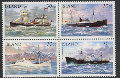 1995 Iceland SG.844-7 Mail Ships Block of 4 U/M (MNH) 1995 Iceland SG.844-7 Mail Ships Block of 4 U/M (MNH)