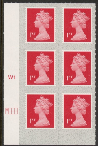 U2998 1st brt scarlet 2B M19L SBP s/L Cyld. W1 grid position R1 C1 Walsall U/M (MNH) U2998 1st brt scarlet 2B M19L SBP s/L Cyld. W1 grid position R1 C1 Walsall U/M (MNH)