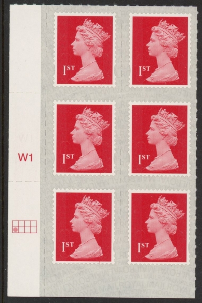 U2998 1st brt scarlet 2B M18L SBP (faint) s/L Cyld. W1 grid position R2 C1 Walsall U/M (MNH) U2998 1st brt scarlet 2B M18L SBP (faint) s/L Cyld. W1 grid position R2 C1 Walsall U/M (MNH)