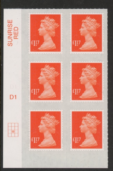 U2937 £1.17 orange-red 2B M17L Cyld. D1 grid position R3 C2 SBP Plain DLR U/M (MNH) U2937 £1.17 orange-red 2B M17L Cyld. D1 grid position R3 C2 SBP Plain DLR U/M (MNH)