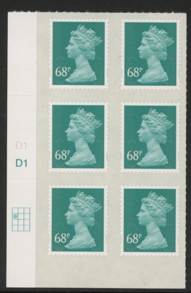 U2926 68p deep turquoise green M11L cyld. D1 grid position R2 C1 DLR U/M (MNH) U2926 68p deep turquoise green M11L cyld. D1 grid position R2 C1 DLR U/M (MNH)