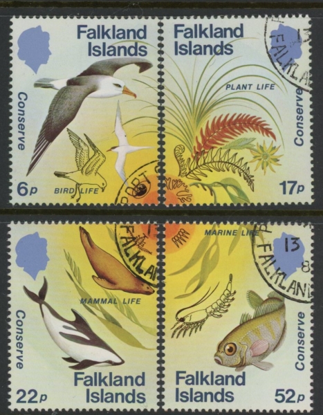 1984 Falkland Islands. SG.492-5 Nature Conservation set 4 values. used (CTO) 1984 Falkland Islands. SG.492-5 Nature Conservation set 4 values. used (CTO)