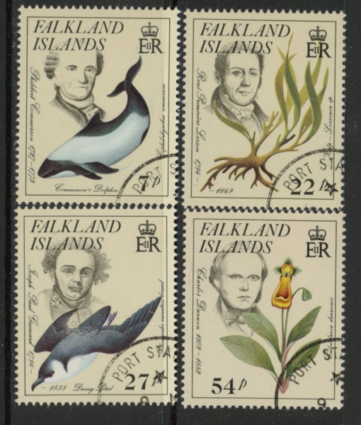 1985 Falkland Islands. SG.514-7 Early Naturalists set 4 values. used (CTO) 1985 Falkland Islands. SG.514-7 Early Naturalists set 4 values. used (CTO)