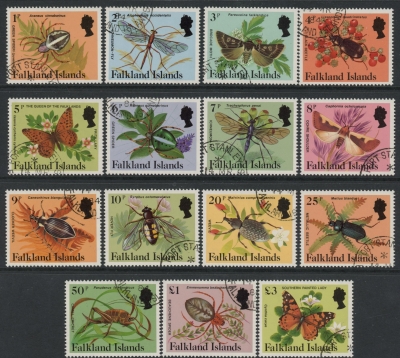 1984 Falkland Islands. SG.469A-83A Insects & Spiders . set 15 values. used (CTO) 1984 Falkland Islands. SG.469A-83A Insects & Spiders . set 15 values. used (CTO)