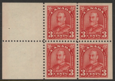 1931 Canada SG.293a 3c scarlet booklet pane of 4 + 2 labels U/M (MNH) 1931 Canada SG.293a 3c scarlet booklet pane of 4 + 2 labels U/M (MNH)