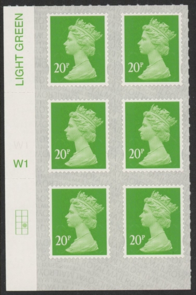 U2924 20p Green M18L Cyld. W1 grid position R3 C2 SBP L/s Walsall. U/M (MNH) U2924 20p Green M18L Cyld. W1 grid position R3 C2 SBP L/s Walsall. U/M (MNH)