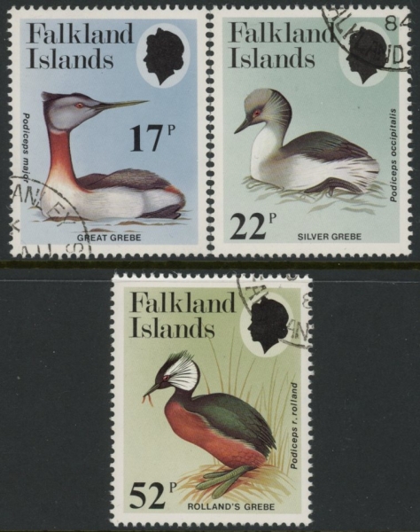 1984 Falkland Islands. SG.489-91 Grebes. set 3 values. used (CTO) 1984 Falkland Islands. SG.489-91 Grebes. set 3 values. used (CTO)
