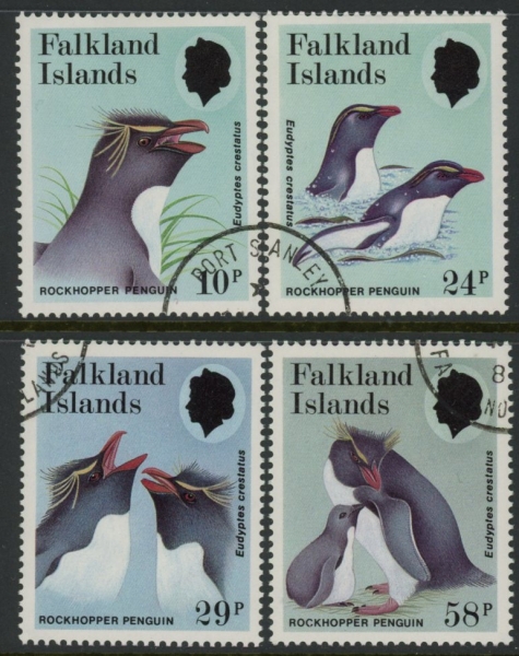 1986 Falkland Islands. SG.532-5 Rockhopper Penguins. set 4 values. used (CTO) 1986 Falkland Islands. SG.532-5 Rockhopper Penguins. set 4 values. used (CTO)