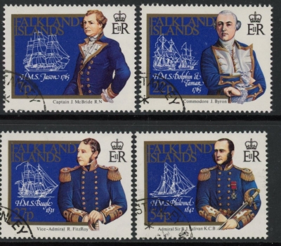 1985 Falkland Islands. SG.510-3 Early Cartographers set 4 values. used (CTO) 1985 Falkland Islands. SG.510-3 Early Cartographers set 4 values. used (CTO)