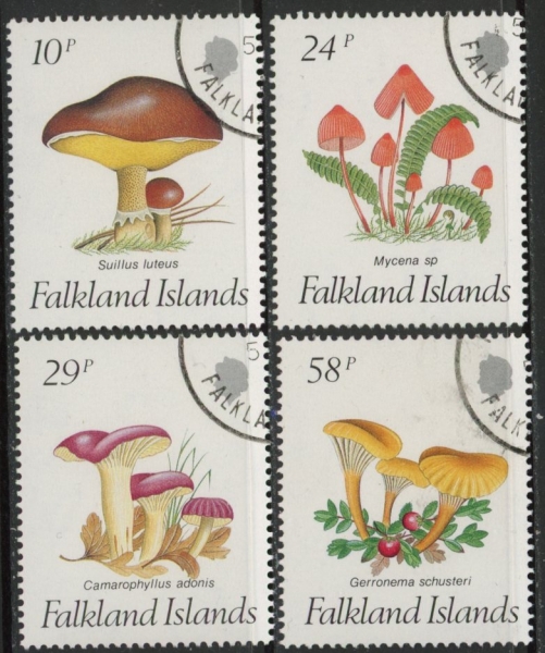 1987 Falkland Islands. SG.547-50. Fungi set 4 values. used (CTO) 1987 Falkland Islands. SG.547-50. Fungi set 4 values. used (CTO)