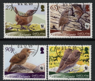 2009 Falkland Islands. SG.1144-7 Endangered Species Cobbs Wren. set 4 values. used (CTO) 2009 Falkland Islands. SG.1144-7 Endangered Species Cobbs Wren. set 4 values. used (CTO)