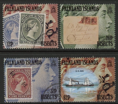 1991 Falkland Islands. SG.639-42 Centenary of Bisected Surcharges. set 4 values. fine used 1991 Falkland Islands. SG.639-42 Centenary of Bisected Surcharges. set 4 values. fine used