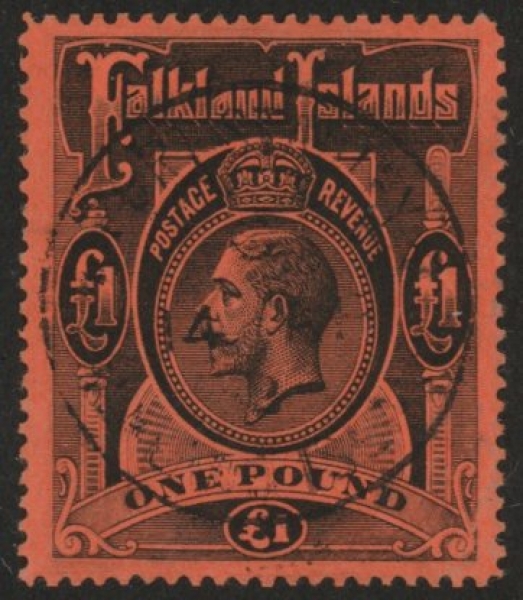 1914 Falkland Islands SG.69 £1 black/red. fine used. 1914 Falkland Islands SG.69 £1 black/red. fine used.