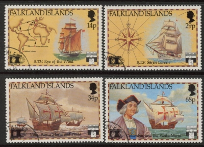 1991 Falkland Islands. SG.643-6 500th Anniversary of Discovery of America by Columbus. set 4 values. fine used. (CTO) 1991 Falkland Islands. SG.643-6 500th Anniversary of Discovery of America by Columbus. set 4 values. fine used. (CTO)