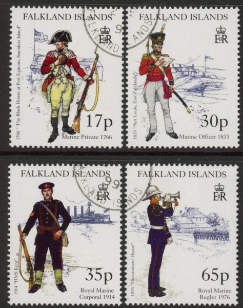 1998 Falkland Islands SG.825-8 Royal Marine Uniforms. set 4 values. fine used. 1998 Falkland Islands SG.825-8 Royal Marine Uniforms. set 4 values. fine used.