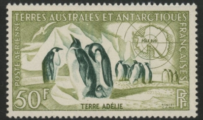 1956 French Antarctic - SG.16 50F Emperor Penguins & Snow petrel. mounted mint 1956 French Antarctic - SG.16 50F Emperor Penguins & Snow petrel. mounted mint