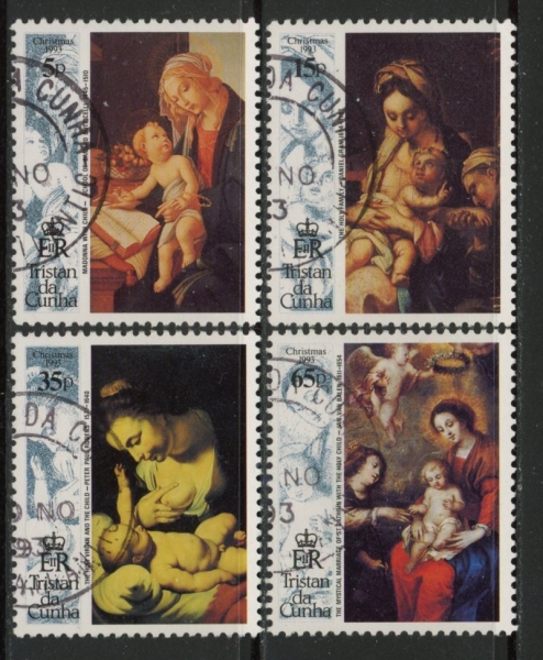 1993 Tristan Da Cunha. SG.549-52 Christmas Religious Paintings. set 4 values Used 1993 Tristan Da Cunha. SG.549-52 Christmas Religious Paintings. set 4 values Used