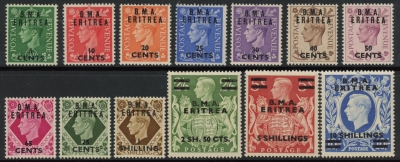1948-9 Eritrea SG.E1-12 KGVI of Great Britain overprinted Set of 13 values U/M (MNH) 1948-9 Eritrea SG.E1-12 KGVI of Great Britain overprinted Set of 13 values U/M (MNH)