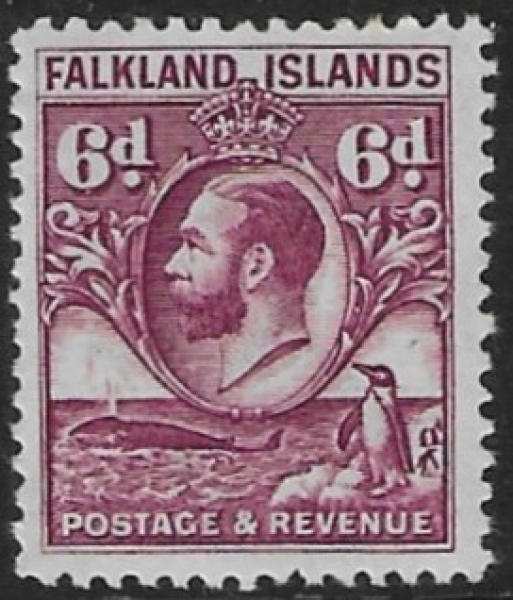 1936 Falkland Islands SG.121a 6d reddish purple. line perf. U/M (MNH). 1936 Falkland Islands SG.121a 6d reddish purple. line perf. U/M (MNH).