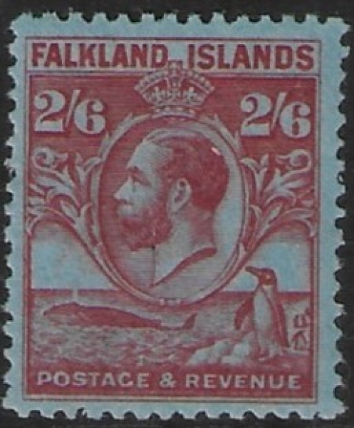 1929 Falkland Islands - SG.123 2/6d carmine/blue U/M (MNH) 1929 Falkland Islands - SG.123 2/6d carmine/blue U/M (MNH)
