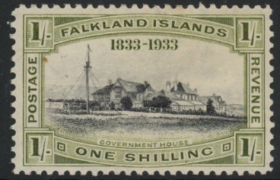 1933 Falkland Islands. SG.134 1/- black & olive green - KGV Centenary. mounted mint. 1933 Falkland Islands. SG.134 1/- black & olive green - KGV Centenary. mounted mint.