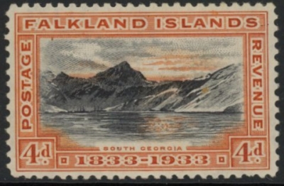 1933 Falkland Islands. SG.132 4d black & orange - KGV Centenary. mounted mint. 1933 Falkland Islands. SG.132 4d black & orange - KGV Centenary. mounted mint.