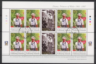 2007 Falkland Islands - SG.1082 10th Death Anniversary of Pricess Diana. Sheetlet of 8 fine used (CTO) 2007 Falkland Islands - SG.1082 10th Death Anniversary of Pricess Diana. Sheetlet of 8 fine used (CTO)