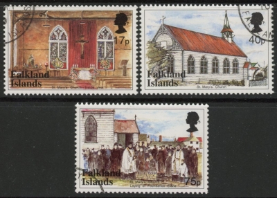 1999 Falkland Islands. SG.829-31 Centenary of St. Mary's Church Stanley.set 3 values. fine used (CTO) 1999 Falkland Islands. SG.829-31 Centenary of St. Mary's Church Stanley.set 3 values. fine used (CTO)