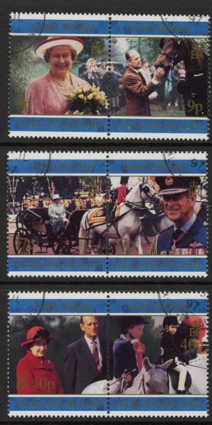 1997 Falkland Islands. SG.785-90 Golden Wedding of Queen Elizabeth & Prince Philip. set 6 values. fine used (CTO) 1997 Falkland Islands. SG.785-90 Golden Wedding of Queen Elizabeth & Prince Philip. set 6 values. fine used (CTO)