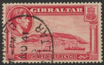 1938 Gibraltar SG.123a 1½d Carmine P13½ Used 1938 Gibraltar SG.123a 1½d Carmine P13½ Used