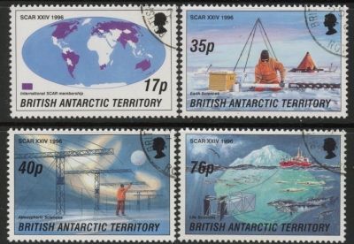 1996 British Antarctic. SG.260-3 24th meeting of Scientific Committee on Antarctic Research Cambridge. set 4 values Fine Used 1996 British Antarctic. SG.260-3 24th meeting of Scientific Committee on Antarctic Research Cambridge. set 4 values Fine Used