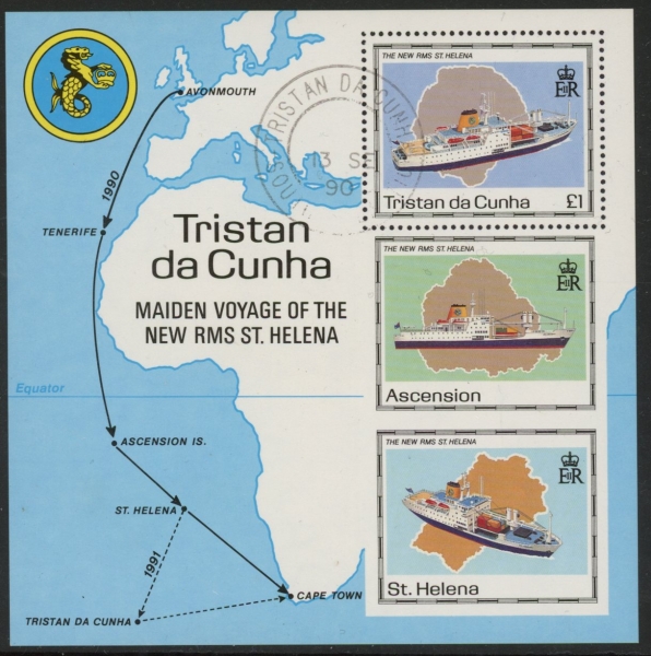 1990 Tristan Da Cunha MS504 Maiden Voyage of St. Helena II Mini Sheet Fine Used 1990 Tristan Da Cunha MS504 Maiden Voyage of St. Helena II Mini Sheet Fine Used