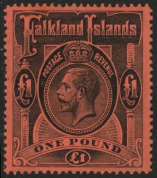 1914 Falkland Islands - SG.69 £1 black/red. Unmounted mint. 1914 Falkland Islands - SG.69 £1 black/red. Unmounted mint.