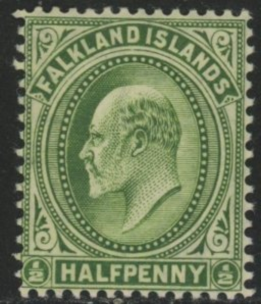 1904 Falkland Islands SG.43c ½d deep yellow green.U/M (MNH) 1904 Falkland Islands SG.43c ½d deep yellow green.U/M (MNH)