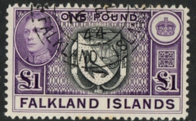 1938 Falkland Islands. SG.163 £1 black and violet Fine Used 1938 Falkland Islands. SG.163 £1 black and violet Fine Used
