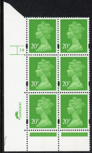 Y1685 (U273) 20p CB brt. green. Harrison Cyl.14 no dot. phos 41 blue fluor. PVA (whiter than 272) U/M (MNH) Y1685 (U273) 20p CB brt. green. Harrison Cyl.14 no dot. phos 41 blue fluor. PVA (whiter than 272) U/M (MNH)