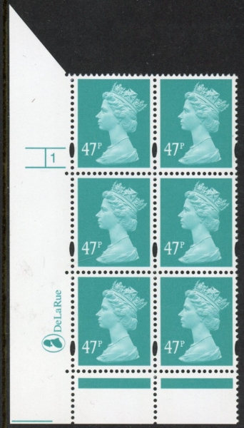 Y1723 (U416) 47p turquoise green . DLR Cyld. 1 no dot. phos.47 U/M (MNH) Y1723 (U416) 47p turquoise green . DLR Cyld. 1 no dot. phos.47 U/M (MNH)