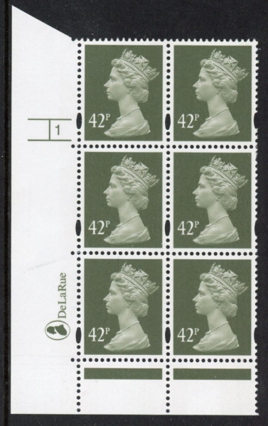 Y1715 (U395) 42p deep olive-grey 2B DLR. Cyl.1 phos 47 no dot. blue fluor U/M (MNH) Y1715 (U395) 42p deep olive-grey 2B DLR. Cyl.1 phos 47 no dot. blue fluor U/M (MNH)