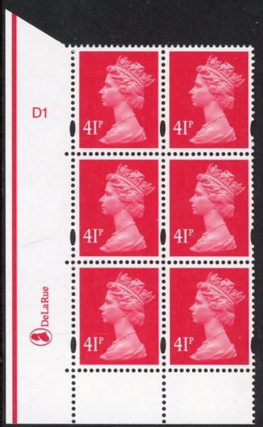 Y1714 (U393) 41p rosine 2B DLR. Cyl. D1 phos D1 no dot. blue fluor U/M (MNH) Y1714 (U393) 41p rosine 2B DLR. Cyl. D1 phos D1 no dot. blue fluor U/M (MNH)