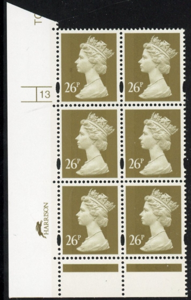 Y1692 (U302) 26p 2B Gold. Harrison Cyl.13 no dot. phos 45 blue fluor. .U/M (MNH) Y1692 (U302) 26p 2B Gold. Harrison Cyl.13 no dot. phos 45 blue fluor. .U/M (MNH)
