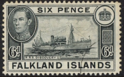 1949 Falkland Islands SG.156 6d black Used 1949 Falkland Islands SG.156 6d black Used