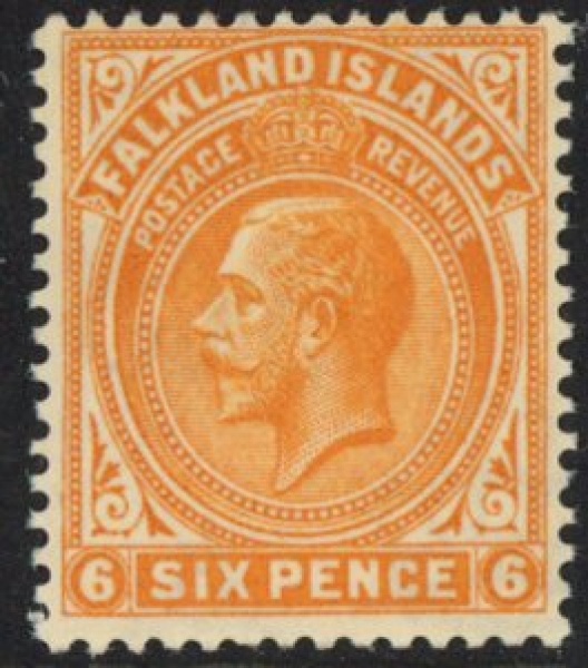 1925 Falkland Islands - SG.78 6d yellow-orange unmounted mint. 1925 Falkland Islands - SG.78 6d yellow-orange unmounted mint.