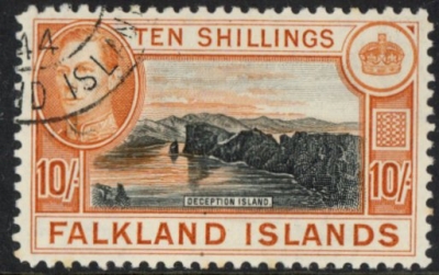 1938 Falkland Islands. SG.162 10/- black & orange-brown used 1938 Falkland Islands. SG.162 10/- black & orange-brown used