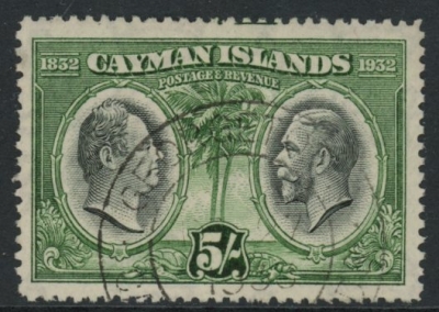1932 Cayman Islands SG.94 5s King William IV & KGV Used 1932 Cayman Islands SG.94 5s King William IV & KGV Used